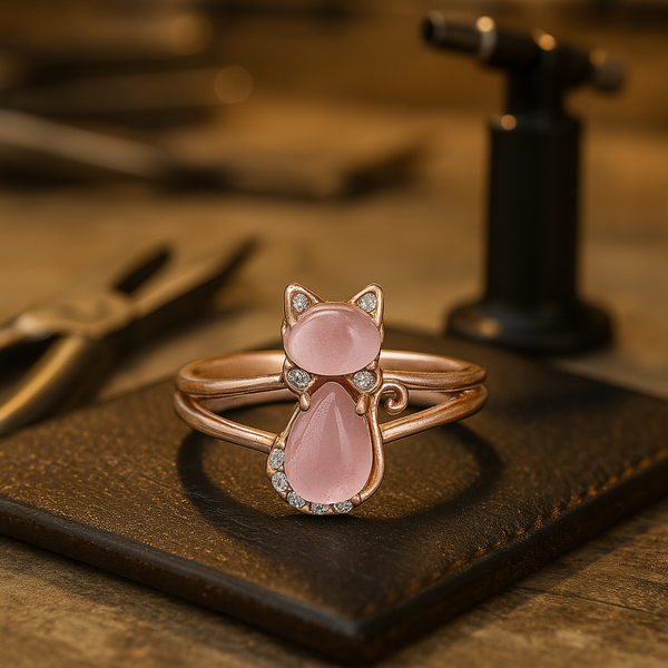 Bague chat en or rose