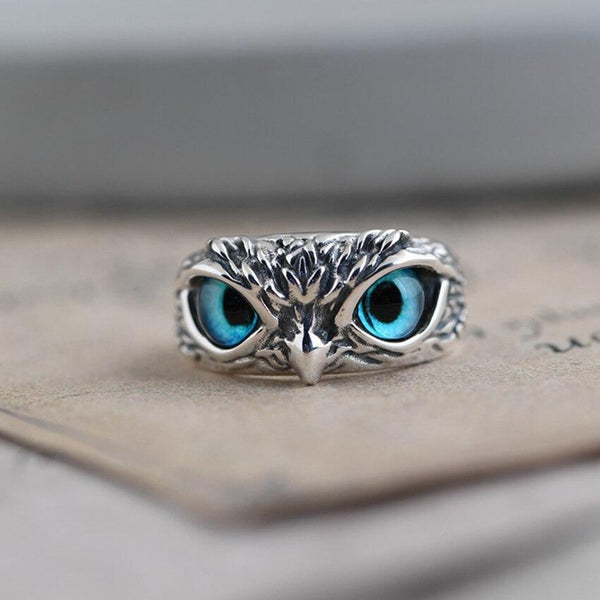 Bague Ajustable Chouette Porte-Bonheur en Argent et Opale