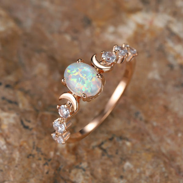 Bague en Lune Croissante Opale | Or Rose