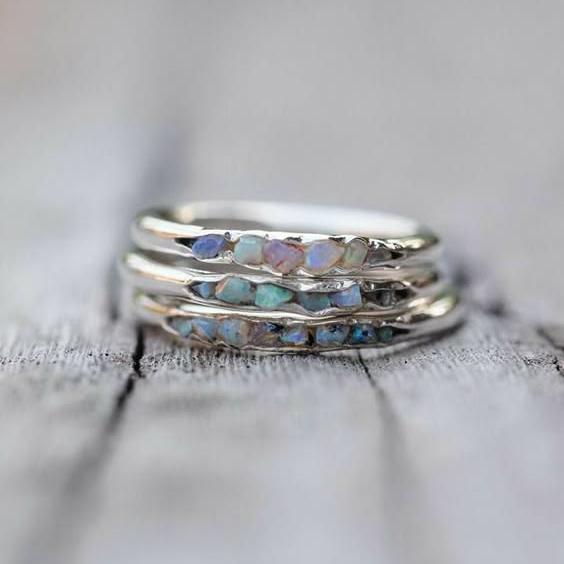 Bague en Argent avec Pierres Bleues Superposées Vintage