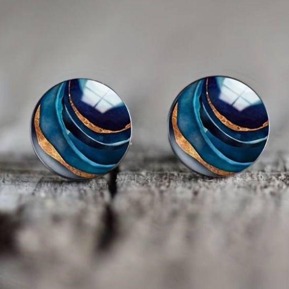 Boucles d'oreilles arrondies bleues vintage