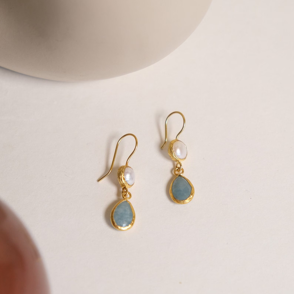 Boucles d'oreilles vintage pendantes bleues en perles