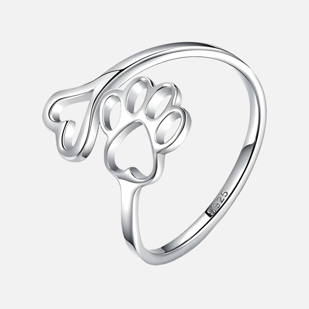 Bague patte et cœur fabriquée à la main – Argent sterling 925 réglable