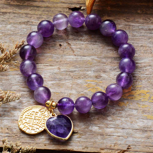 Bracelet à breloques Cœur améthyste intense
