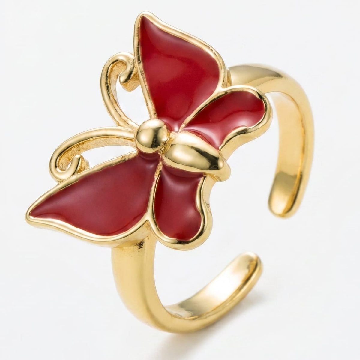Bague Papillon Rouge & Rose - (AJUSTABLE)