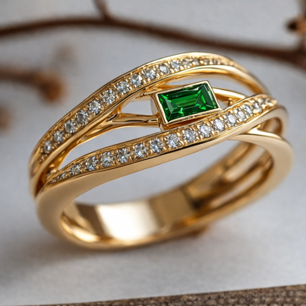 Bague Émeraude en Lierre Doré
