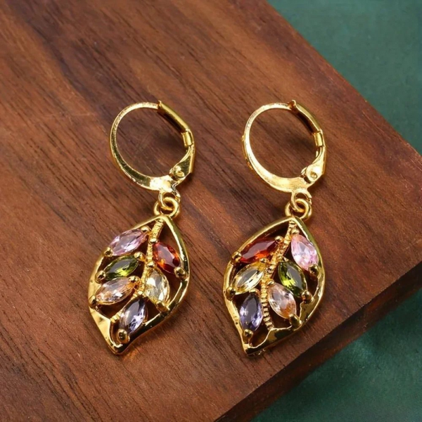 Boucles d'oreilles vintage multicolores en feuille d'or