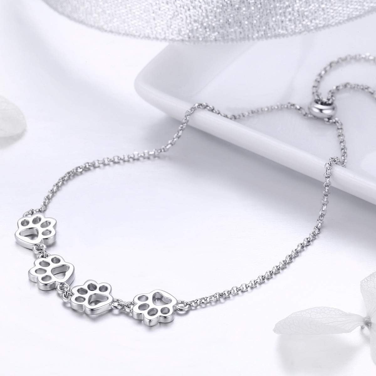 Bracelet patte de chat en argent sterling – Taille ajustable