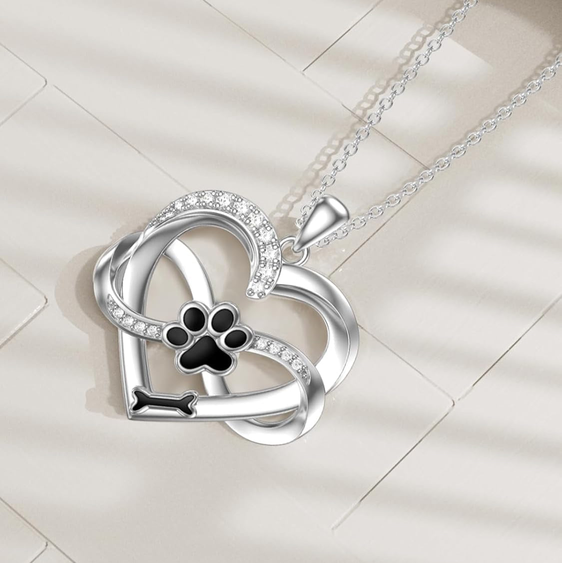 Collier Cœur Infini et Patte en Argent Sterling 925 avec Zirconia