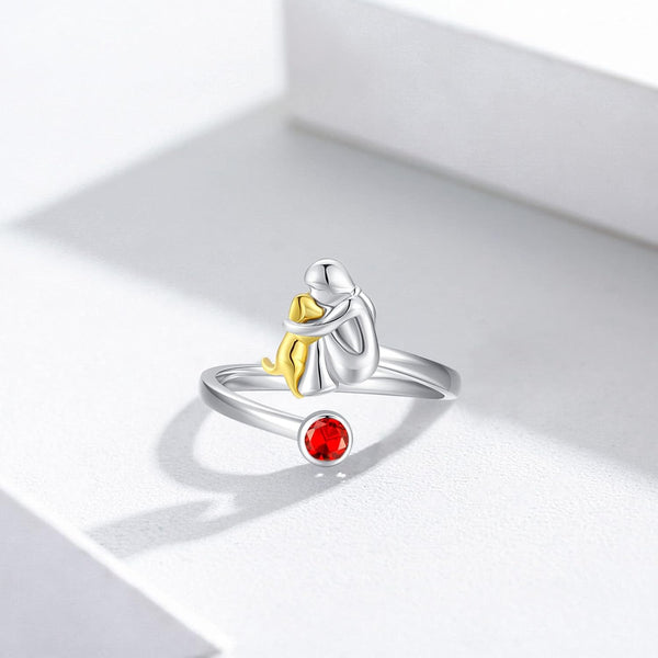 Bague Chien et Fille en Argent Sterling – Ajustable et Symbolique