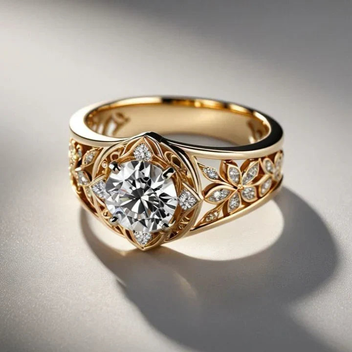 Bague en Cristal Fleur Creuse Exotique en Or