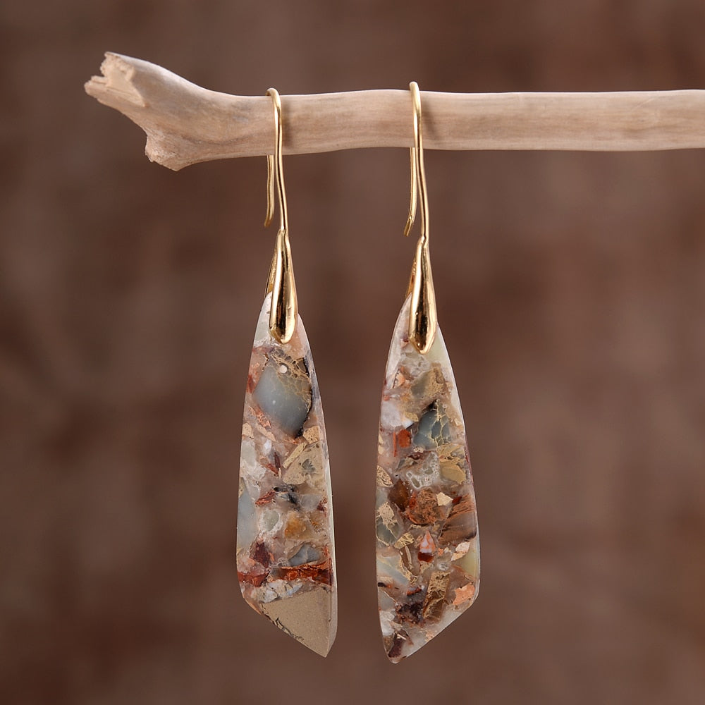 Boucles d'oreilles crochet en jaspe céleste