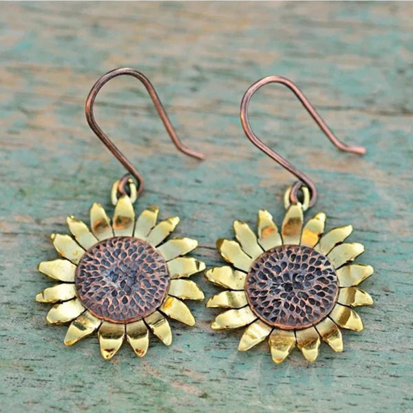 Boucles d'oreilles Tournesol Doré Vintage