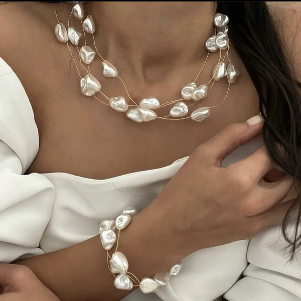Parure collier et bracelet perles lumineuses