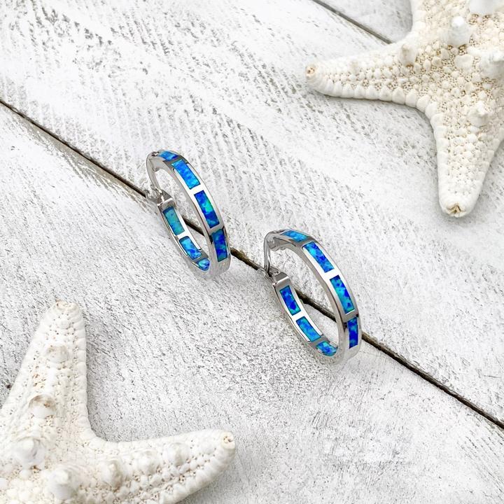 Boucles d'oreilles opale océanique bleue en argent