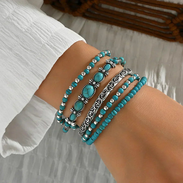 Parure de bracelets bohèmes avec perles turquoises