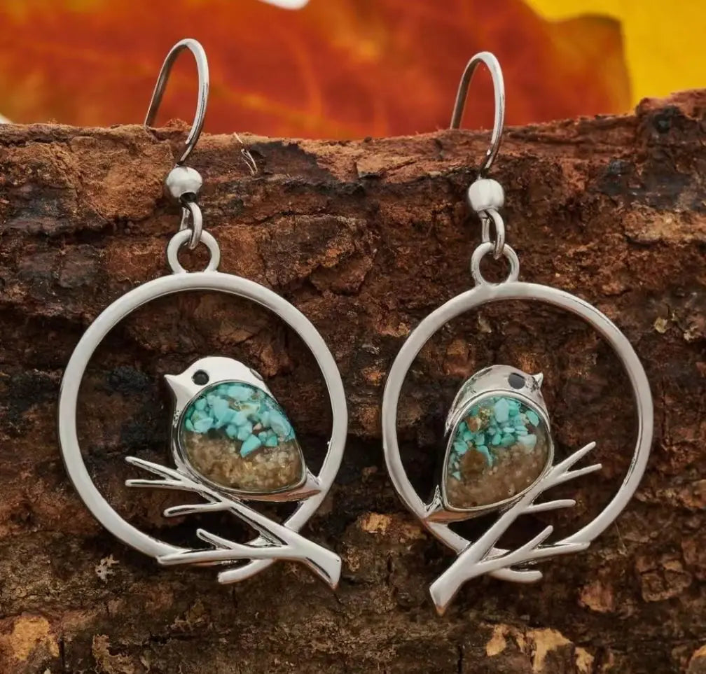 Boucles d'oreilles vintage « Oiseau sur branche » – Symbole de liberté et de sérénité