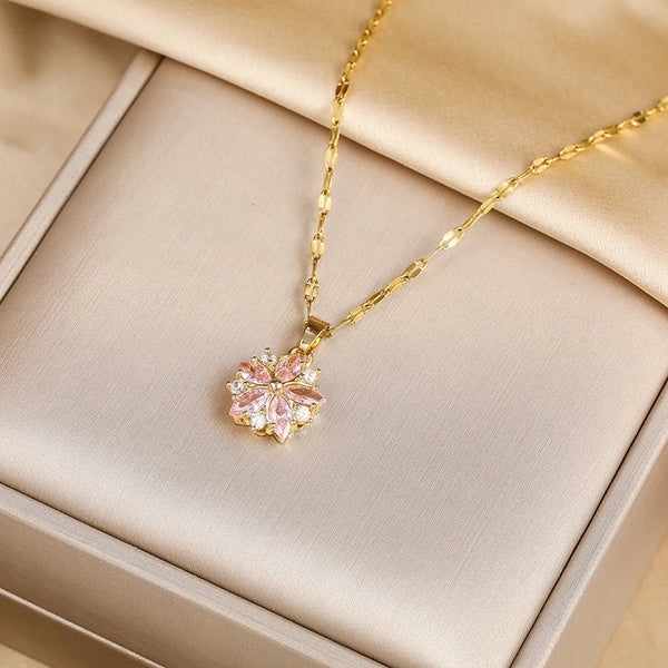 Collier romantique en acier inoxydable Rose Sakura