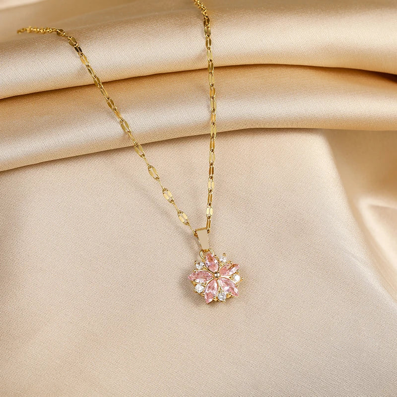 Collier romantique en acier inoxydable Rose Sakura