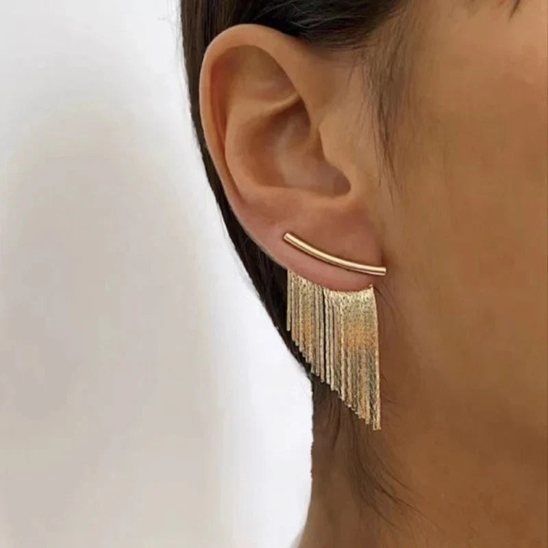 Boucles d'oreilles pendantes vintage en maille dorée