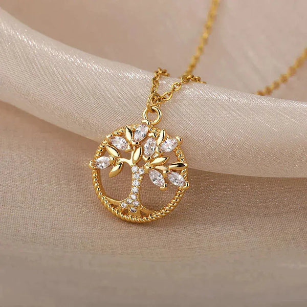 Collier Arbre de Vie en Or avec Oxyde de Zirconium