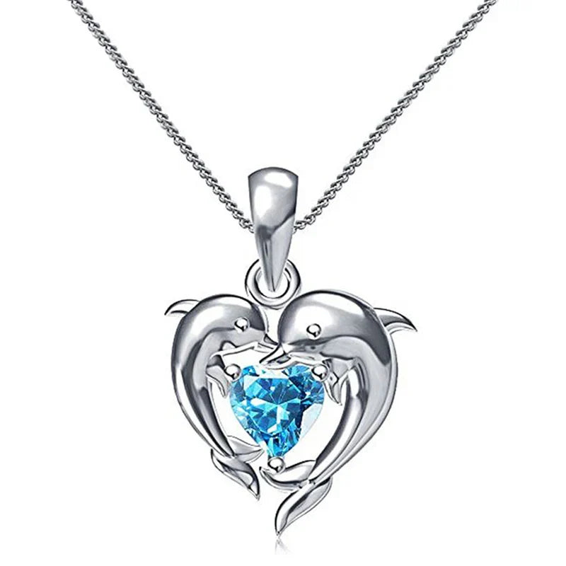 Collier Dauphin Coeur Bleu