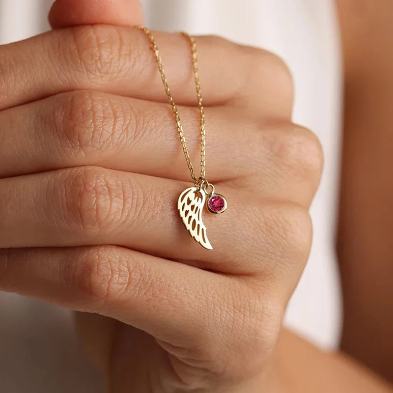 Collier pierre de naissance aile d'ange