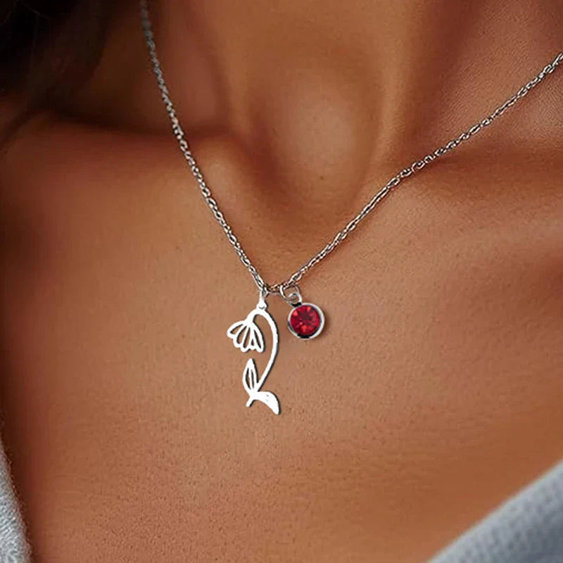 Collier Personnalisé Pierre de Naissance Fleur de Naissance