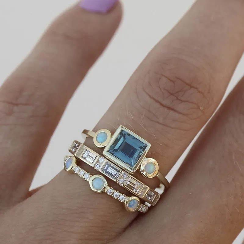 Ensemble de Bagues en Cristal Vintage Bleu