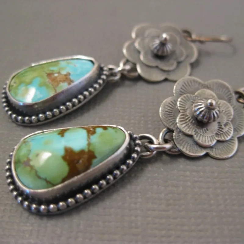 Boucles d'oreilles vintage en pierre turquoise ancienne
