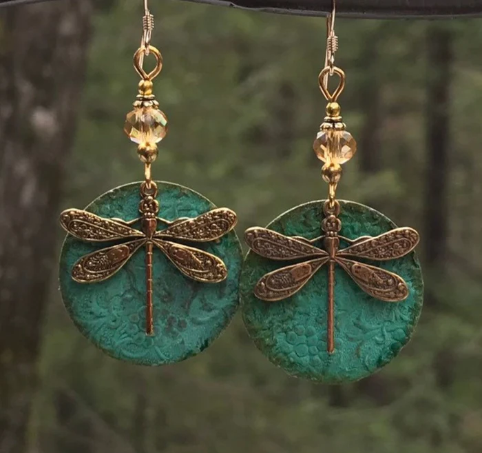 Boucles d'oreilles libellule dorées vintage