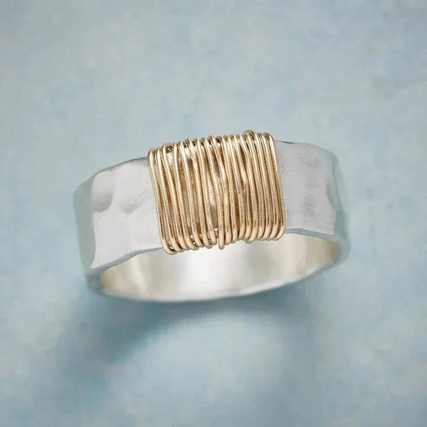 Bague en Argent avec Fils Dorés Vintage