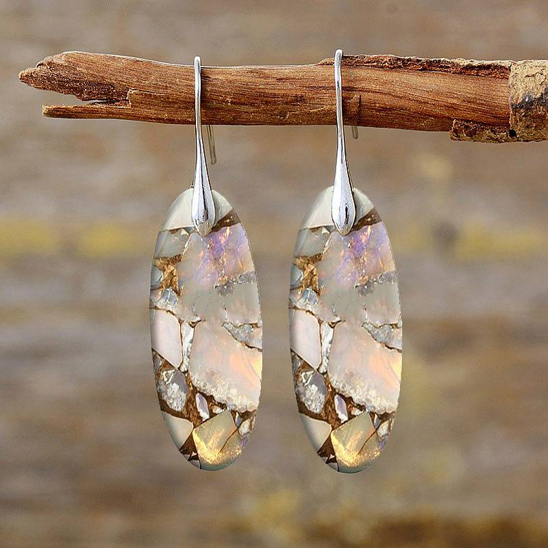 Boucles d'oreilles vintage ovales en pierre naturelle