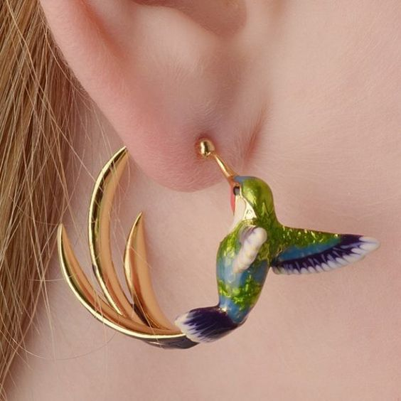 Boucles d'oreilles créoles vintage en colibri