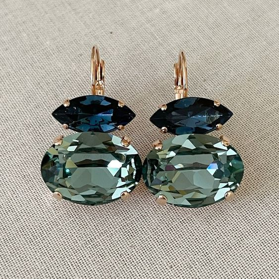 Boucles d'oreilles en verre vintage vert et bleu