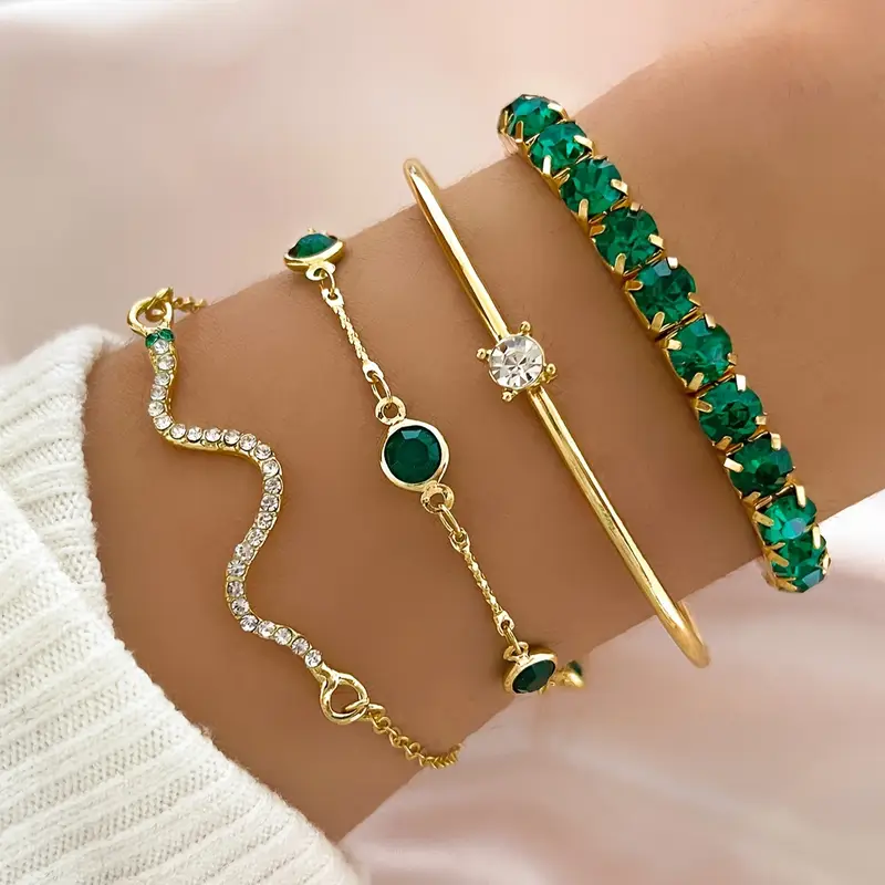 Bracelet vintage serti de zircons verts
