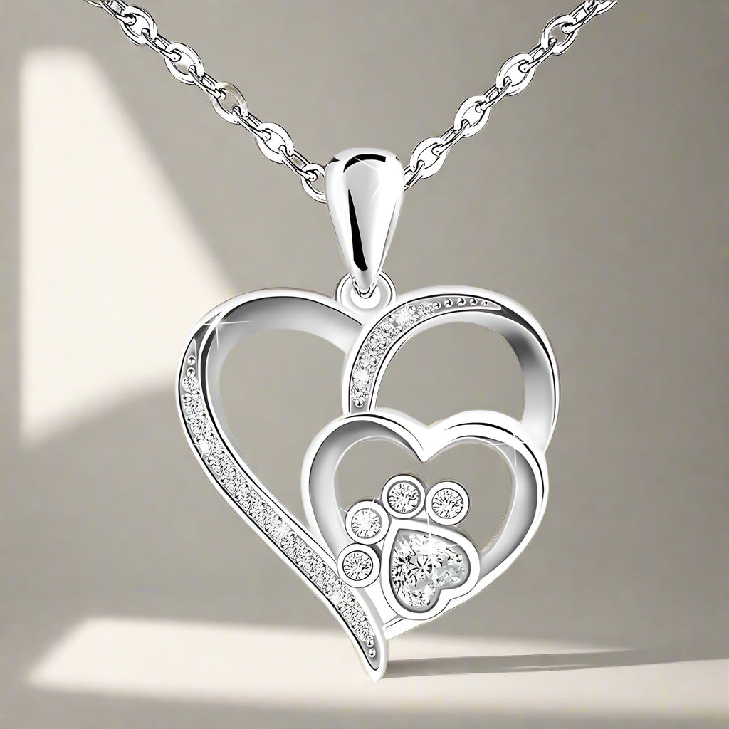 Collier patte et cœur en argent sterling avec oxydes de zirconium