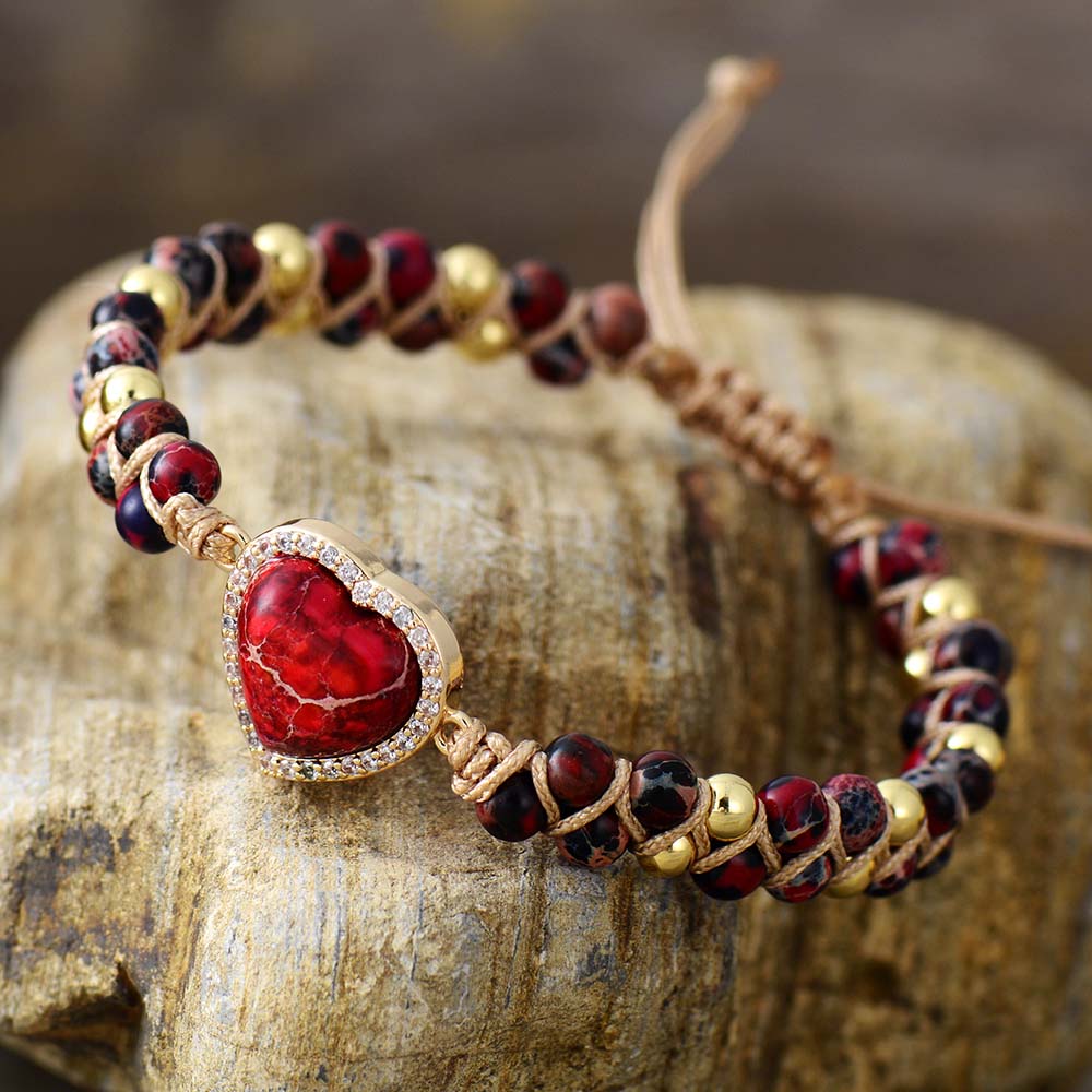 Bracelet Cœur en Jaspe Éclatant