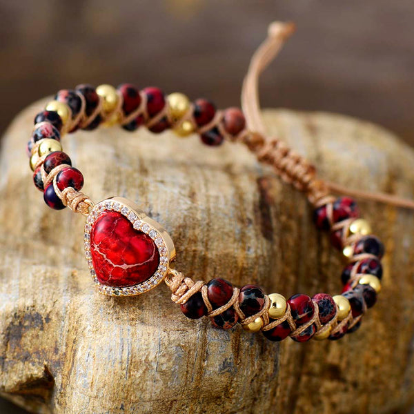 Bracelet Cœur en Jaspe Éclatant